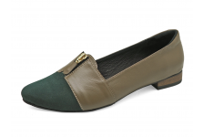 Women Courts Flat HSC-74 Dark Green Suede-Khaki Nappa